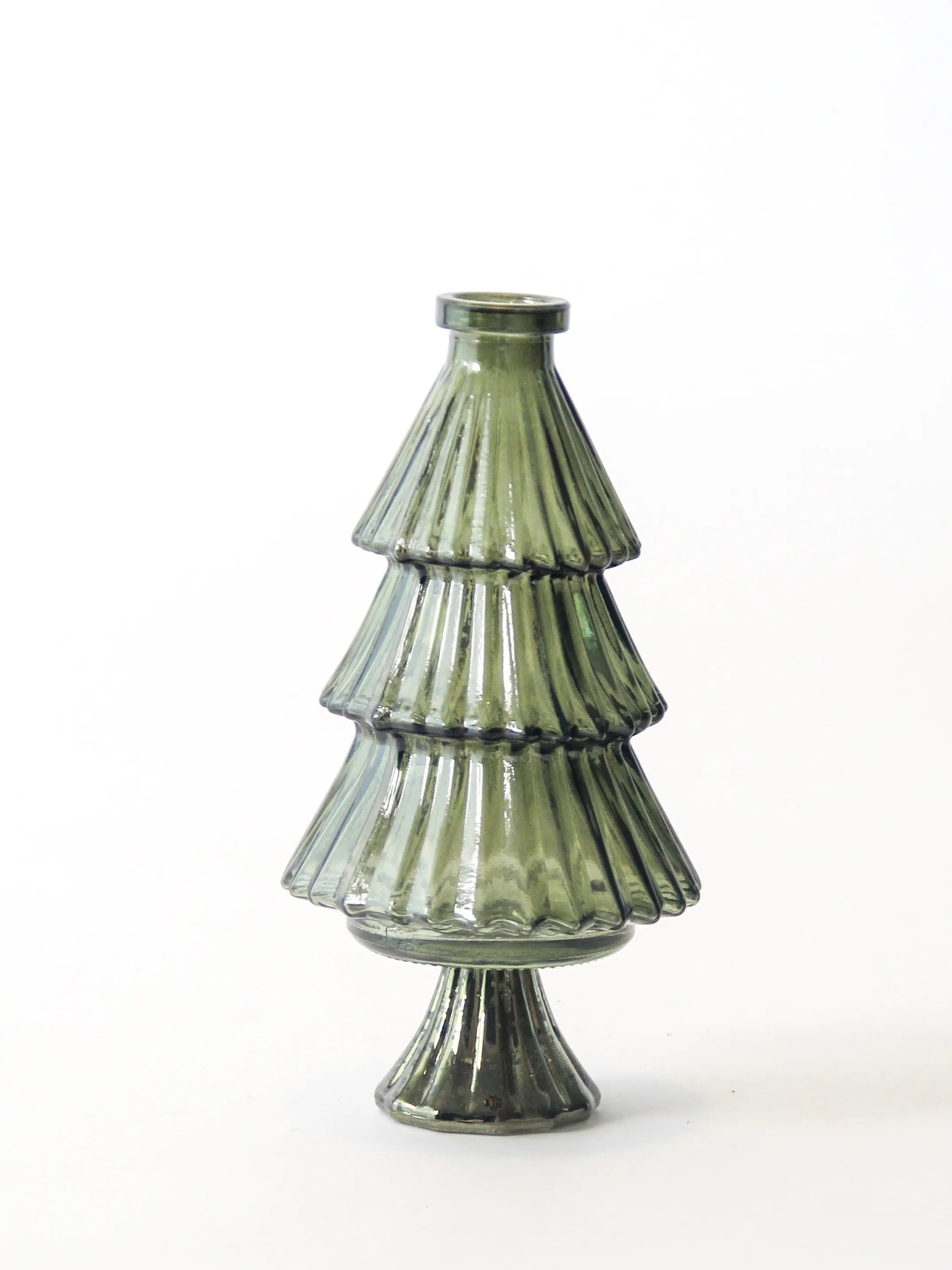 Olijfgroene glazen kerstboom vaas Forest Glow, 21 cm