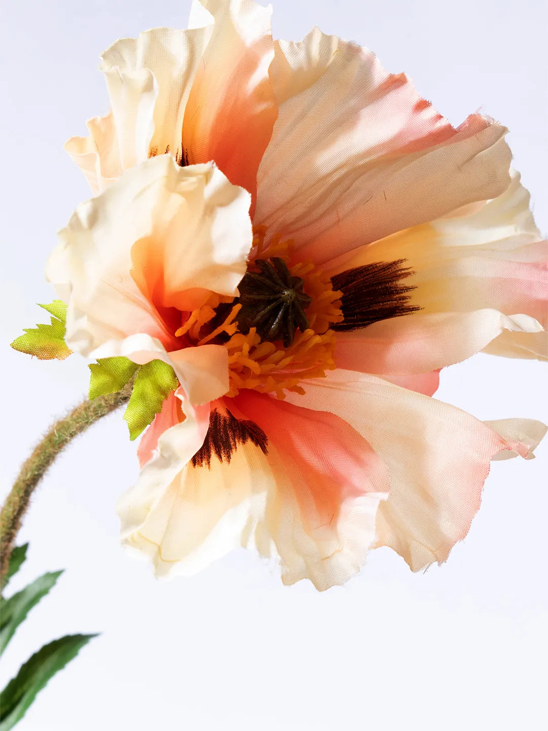 Detail van zijden Poppy bloem in perzikkleur