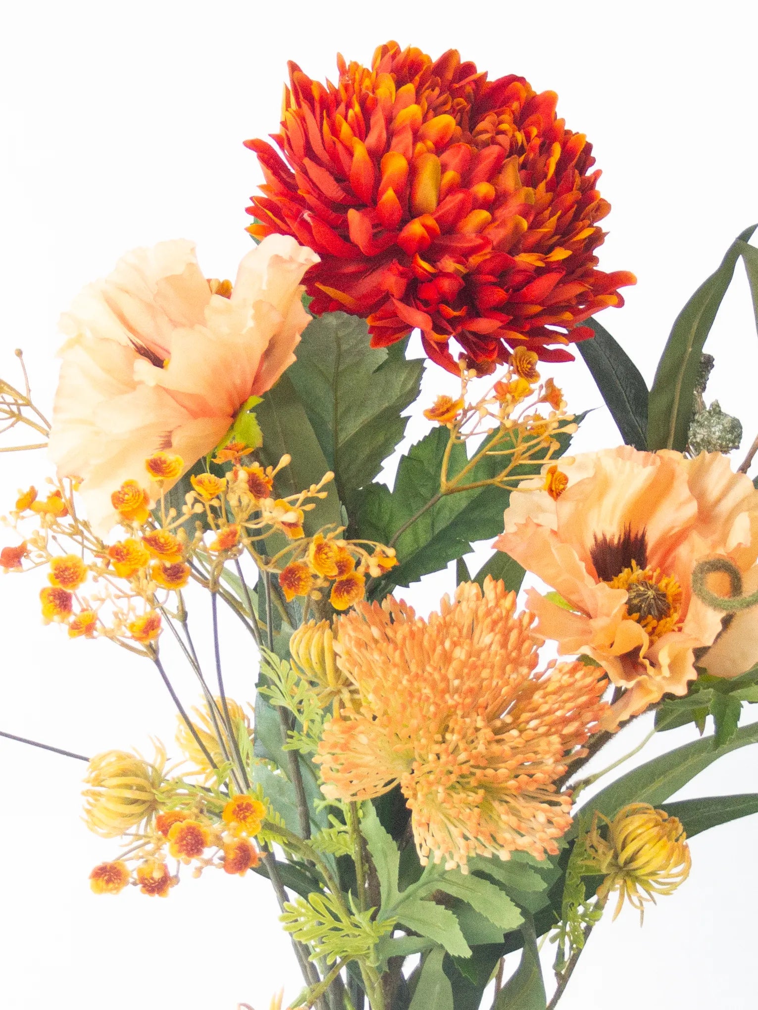 Zijden boeket Amber met poppy peach en oranje gipskruid – 65 cm