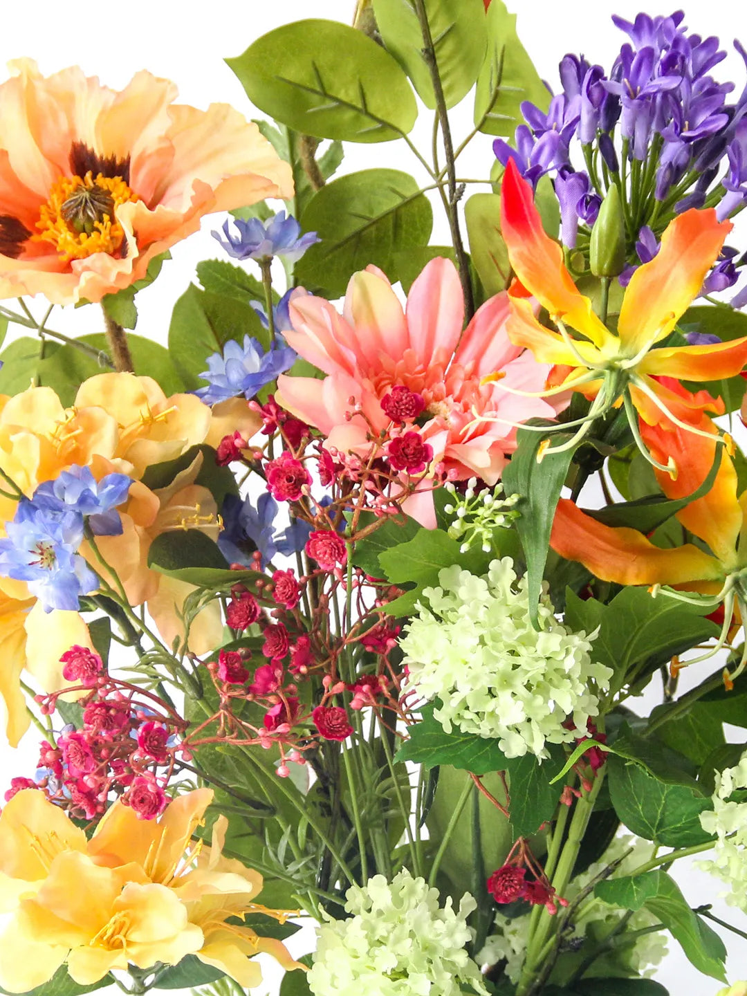 Zijden boeket Donna met peach poppy en oranje Gloriosa