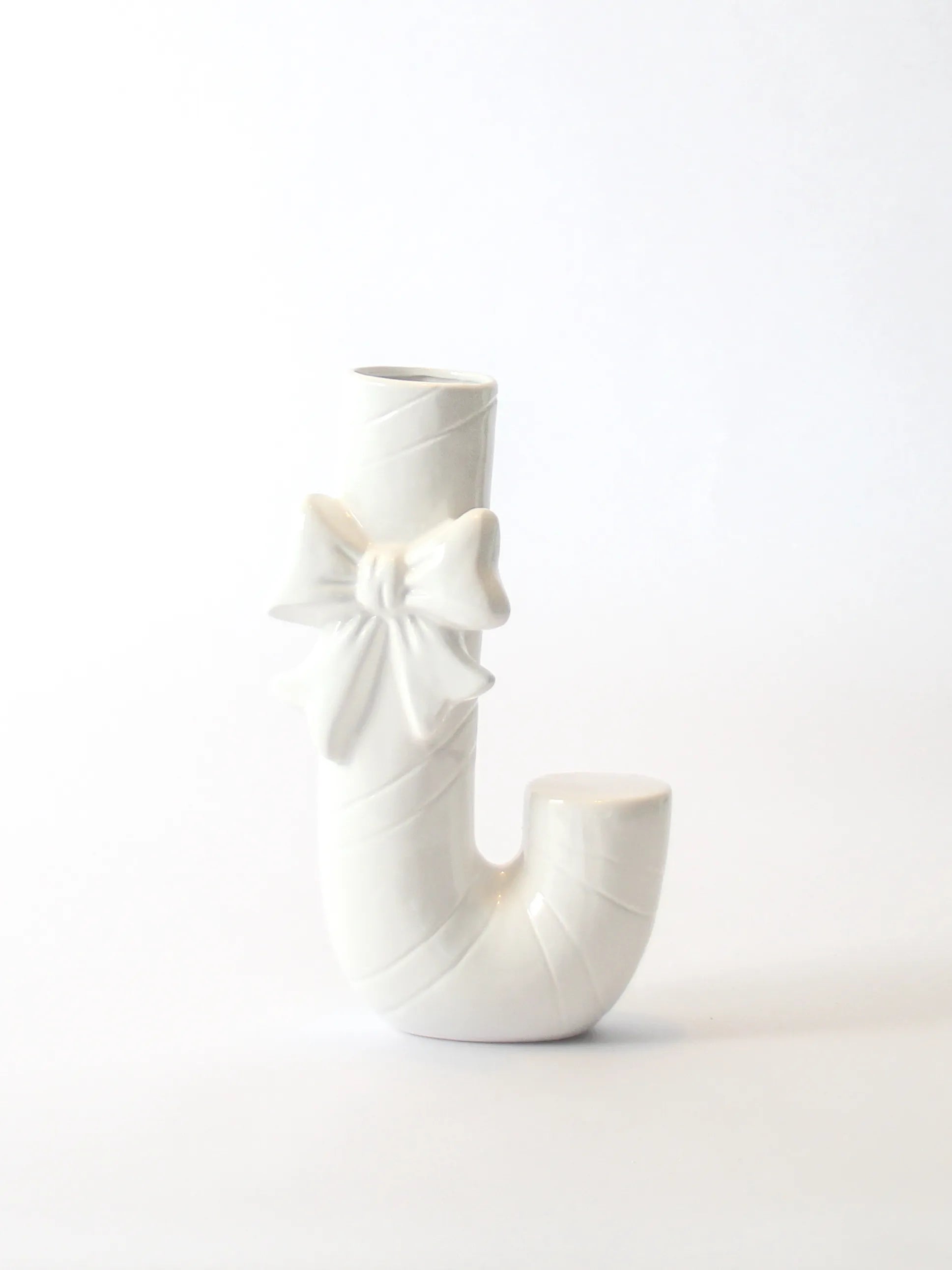 Witte kerstvaas Frosted met strik, 35 cm