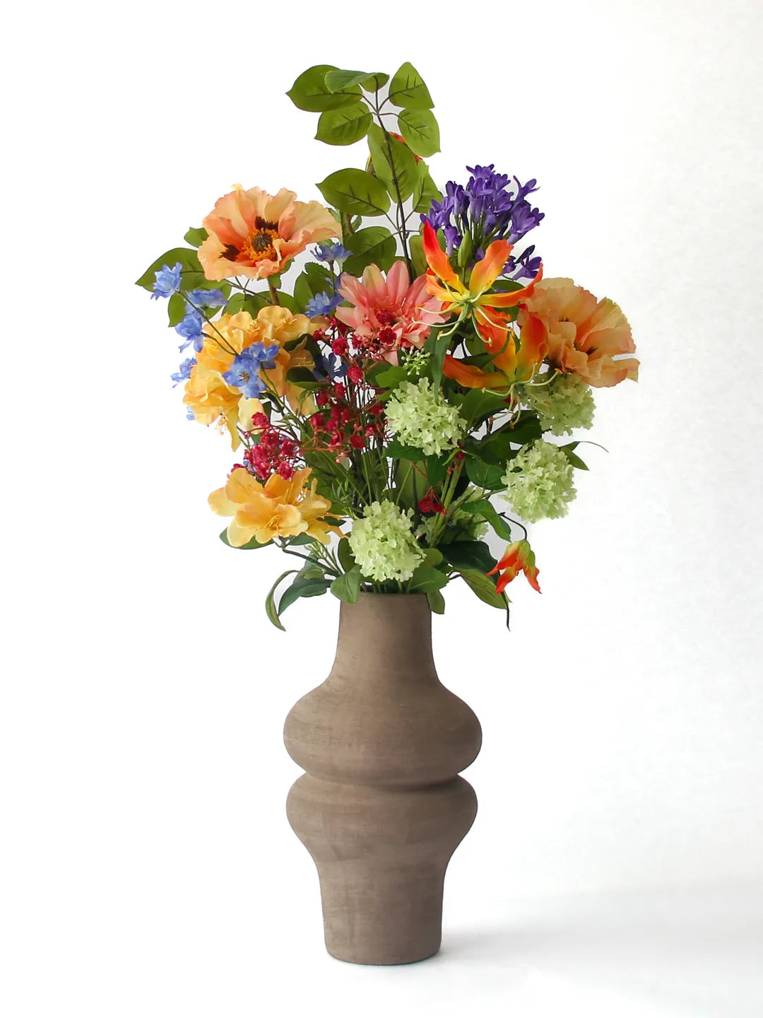 Zijden boeket Donna met peach poppy en oranje Gloriosa