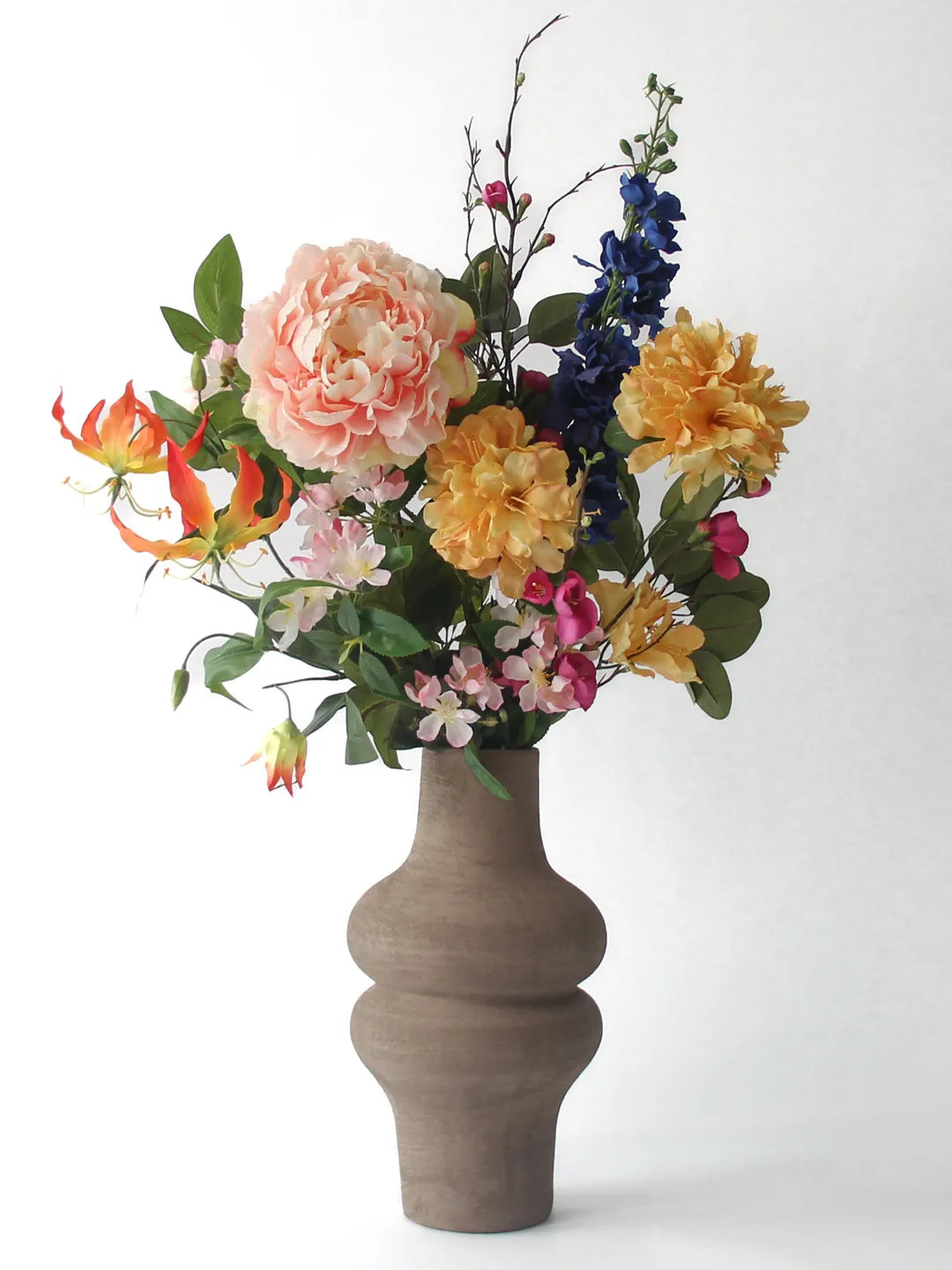 Zijden boeket Fleurie met cherry blossom roze en peony peach